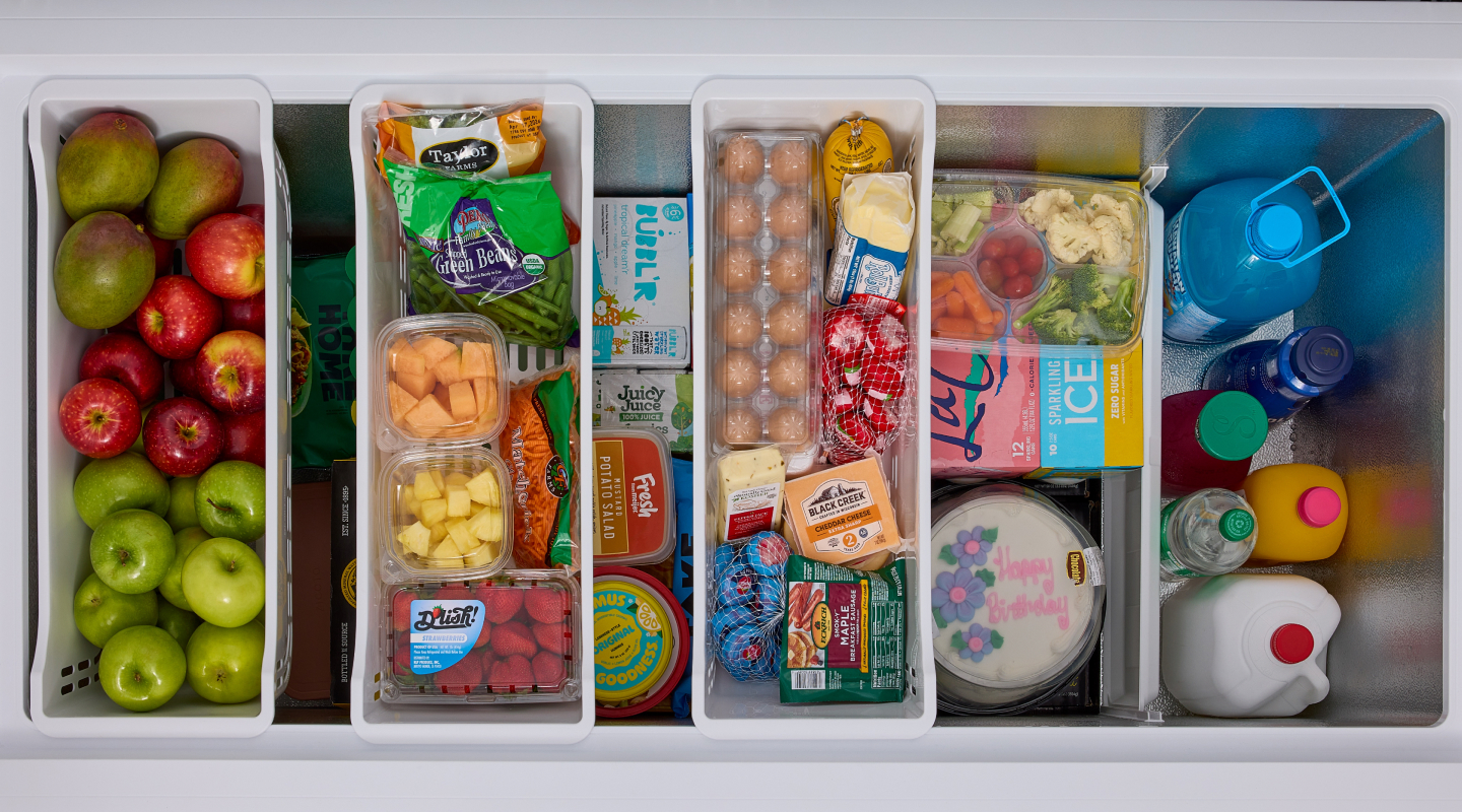Food inside a chest freezer