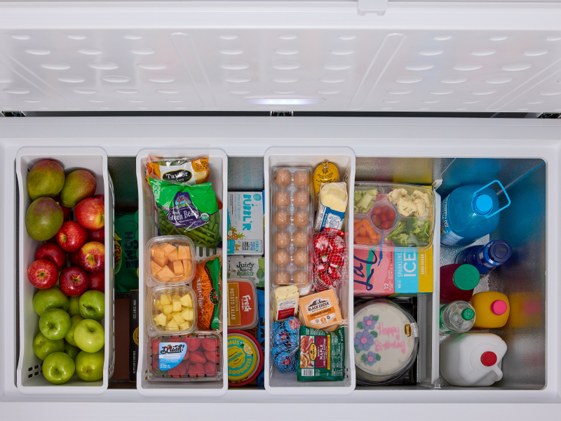 Food inside a chest freezer