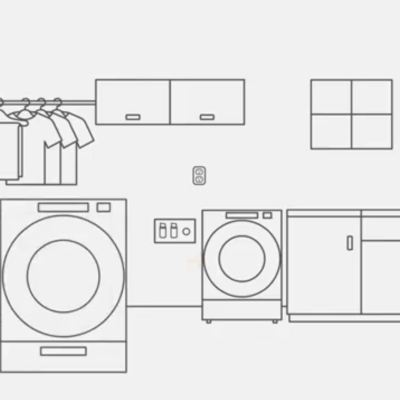  A graphic with the washer pulled away from the wall with no hoses attached
