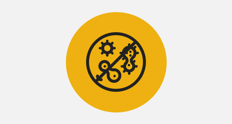 Icon showing three bacteria with a line crossed through them