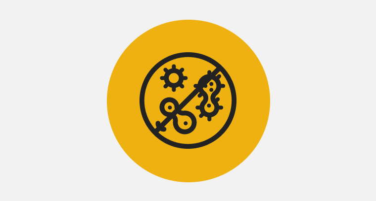 Icon showing three bacteria with a line crossed through them