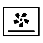 An icon of a box with a fan symbol in it