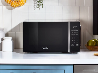 Countertop microwave on a white counter