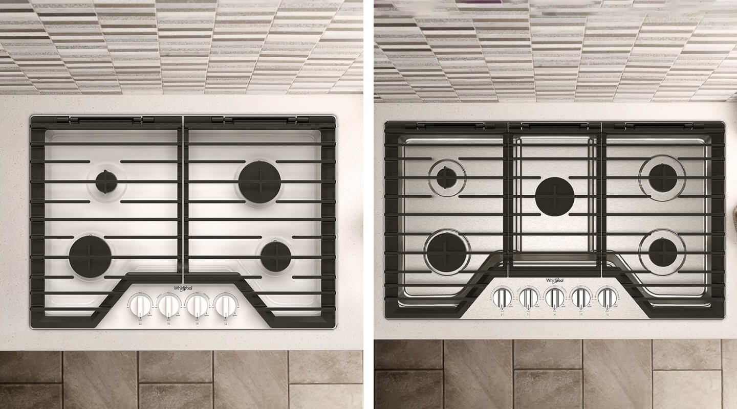 Side-by-side comparison of 30-inch and 36-inch gas cooktops