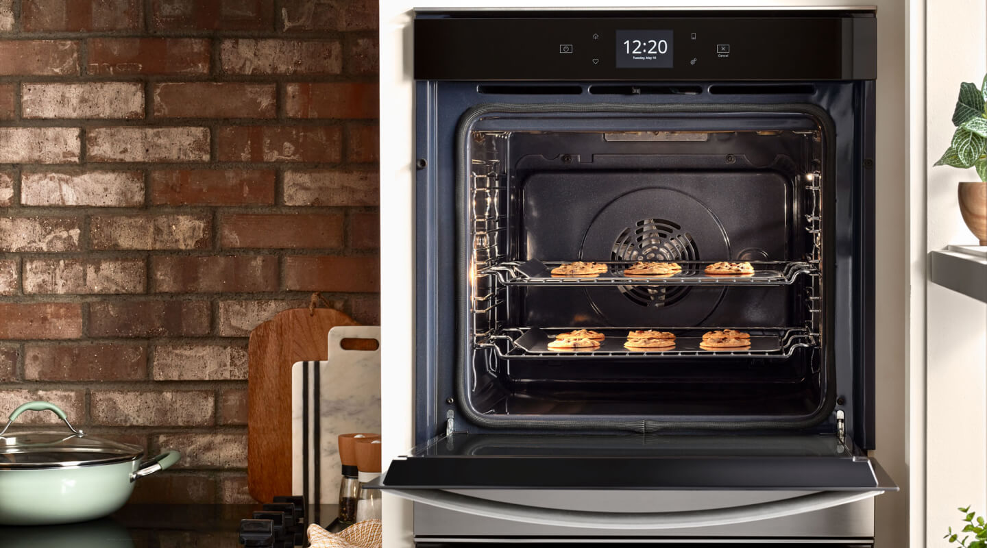 Cookies baking inside a Whirlpool® double wall oven