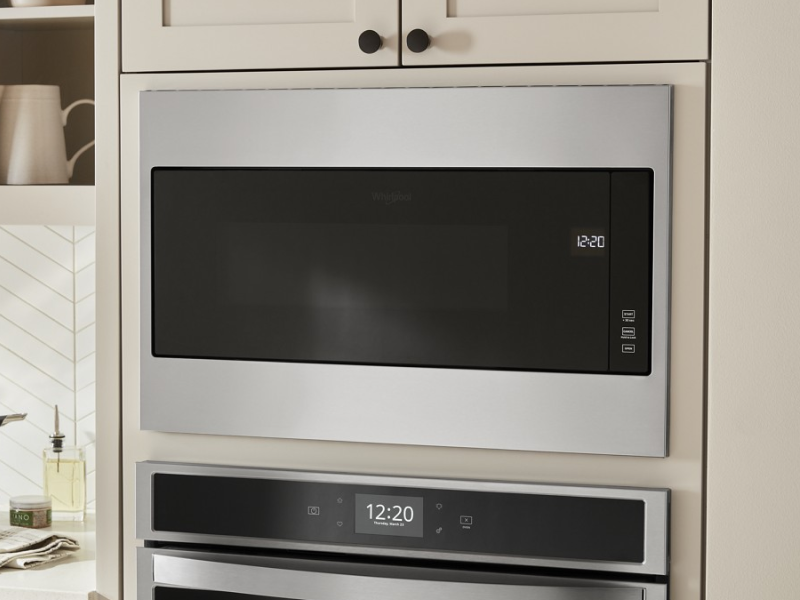 Built-in microwave in wall above built-in wall oven.
