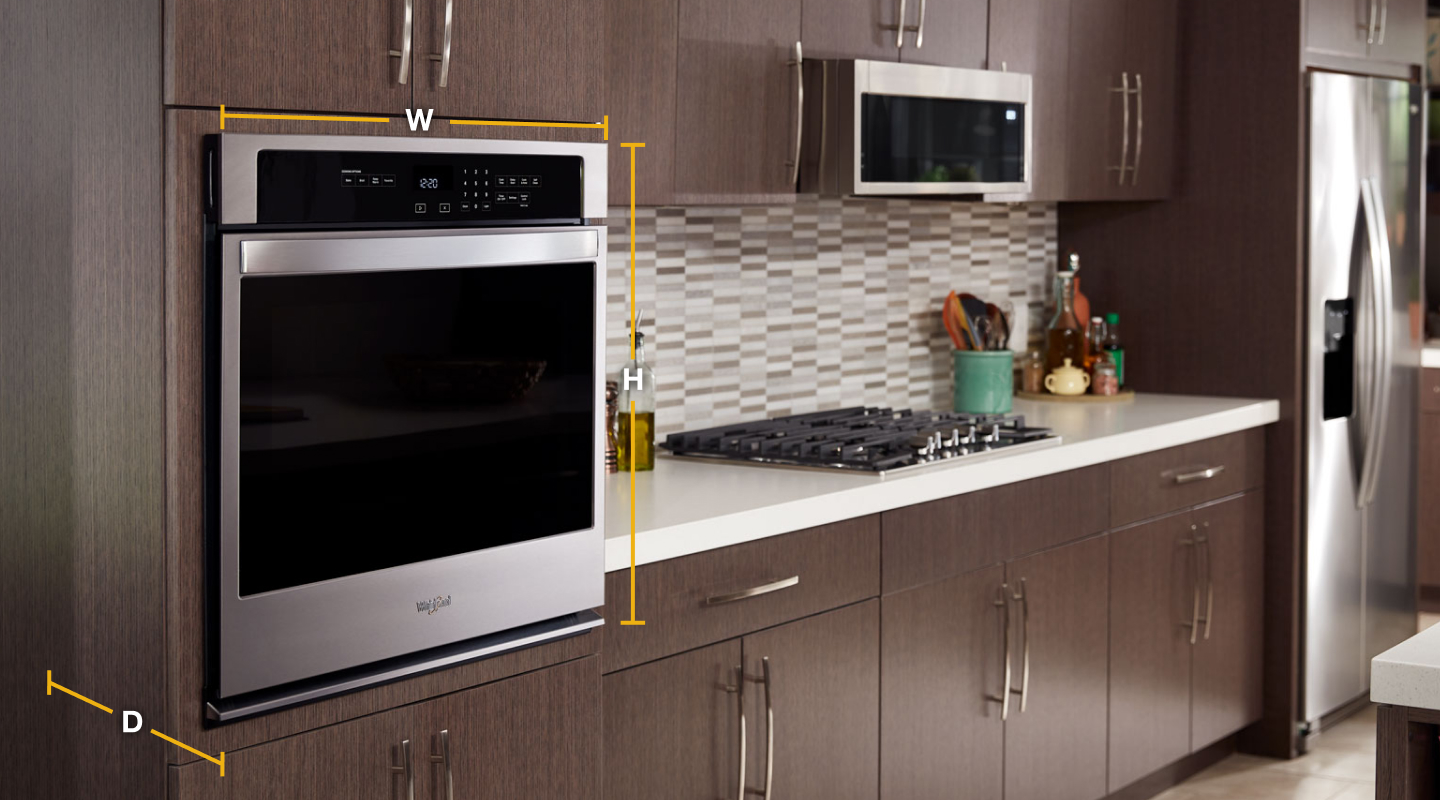 Graphic showing the dimensions of a wall oven