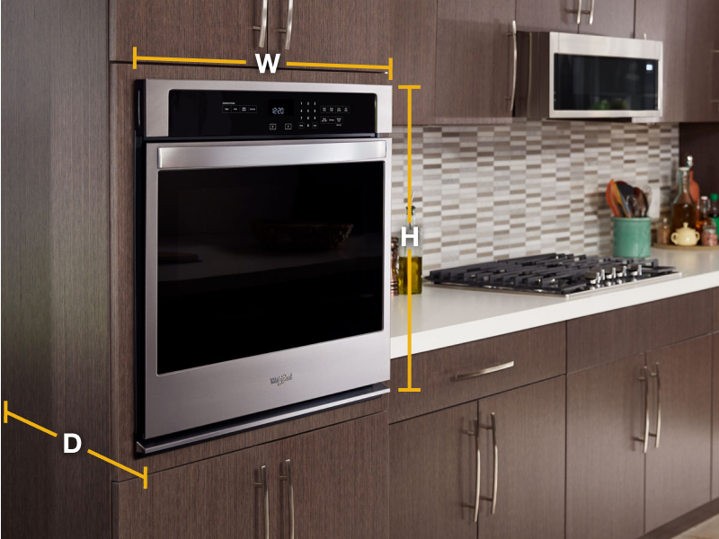 Graphic showing the dimensions of a wall oven