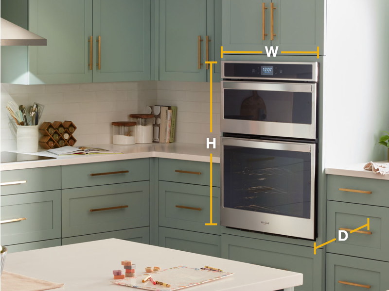 Combination wall oven graphic with dimensions shown