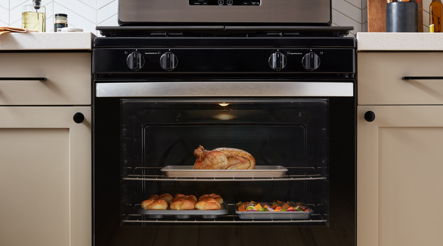 Food cooking inside a gas range