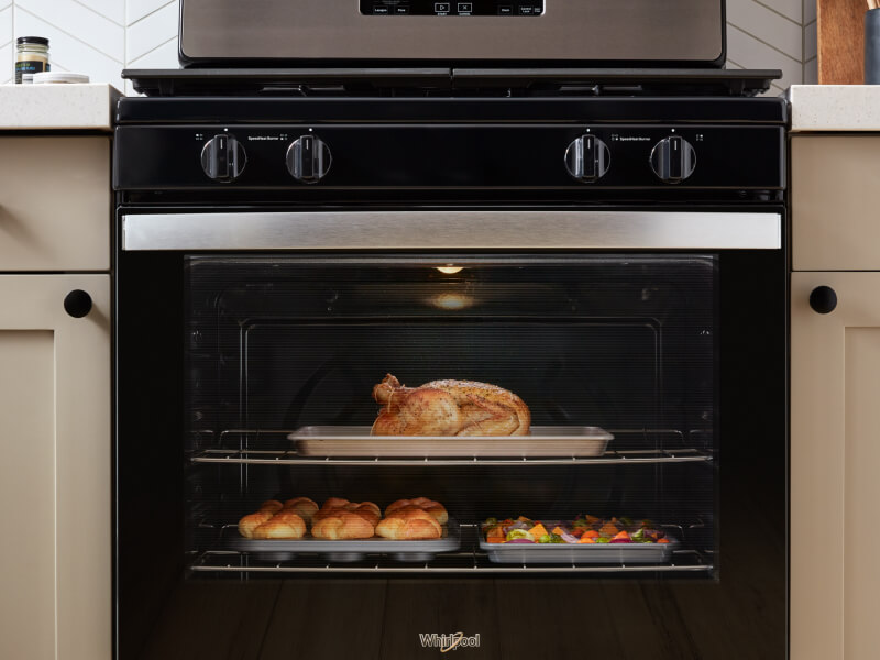 Food cooking inside a gas range