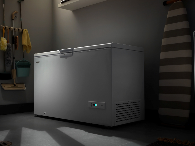 A white chest freezer