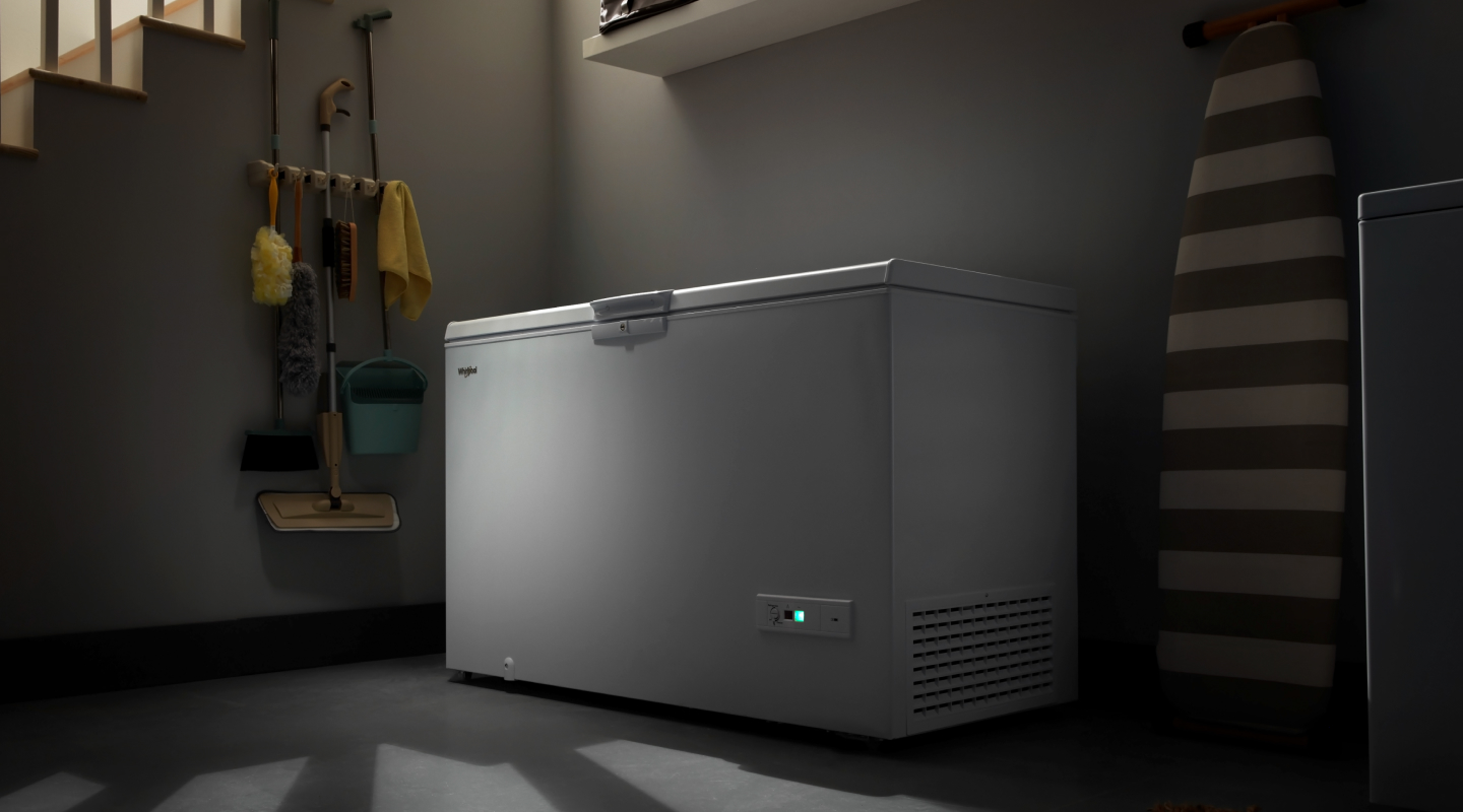 A white chest freezer
