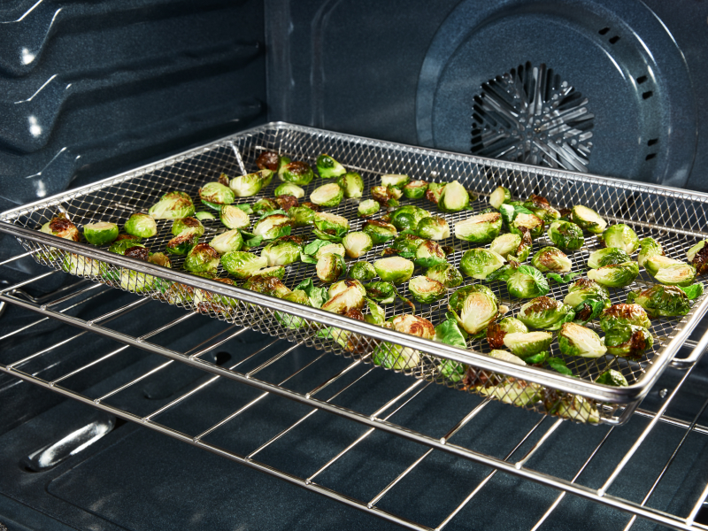 Baked brussel sprouts in an oven