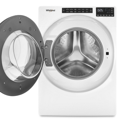 Front load washing machine with door open