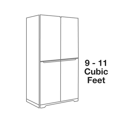 A line drawing of a small counter-depth refrigerator