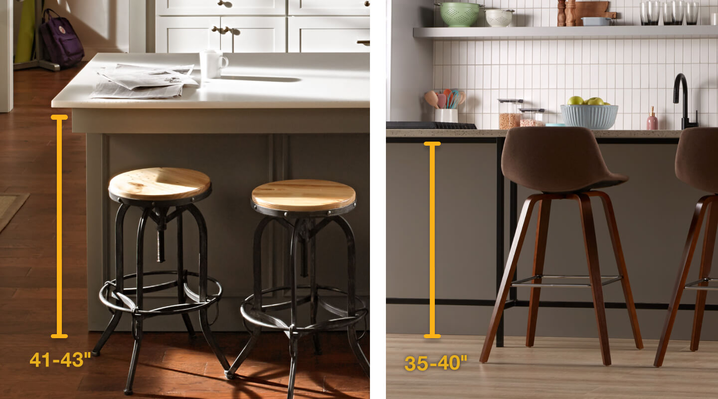 Side-by-side image of counter and bar height measurements