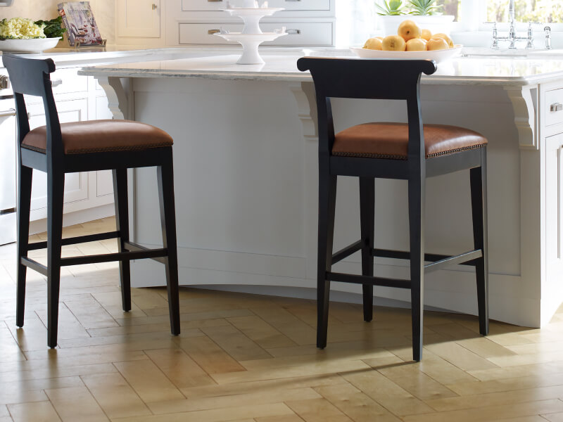 Two stools at a kitchen island