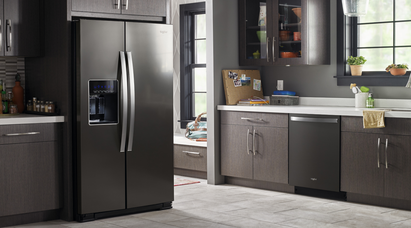 A refrigerator set in a kitchen