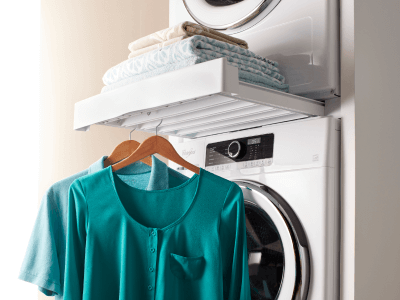 Clothing hanging from a washing machine