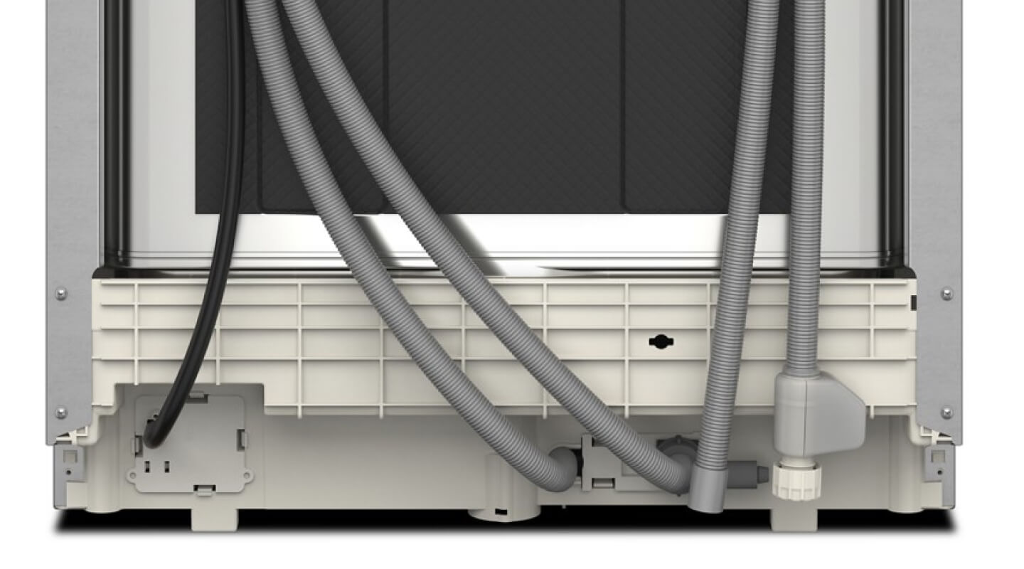 A closeup of a dishwasher drain hose