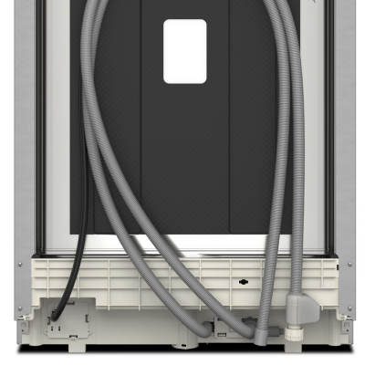 A closeup of a dishwasher drain hose