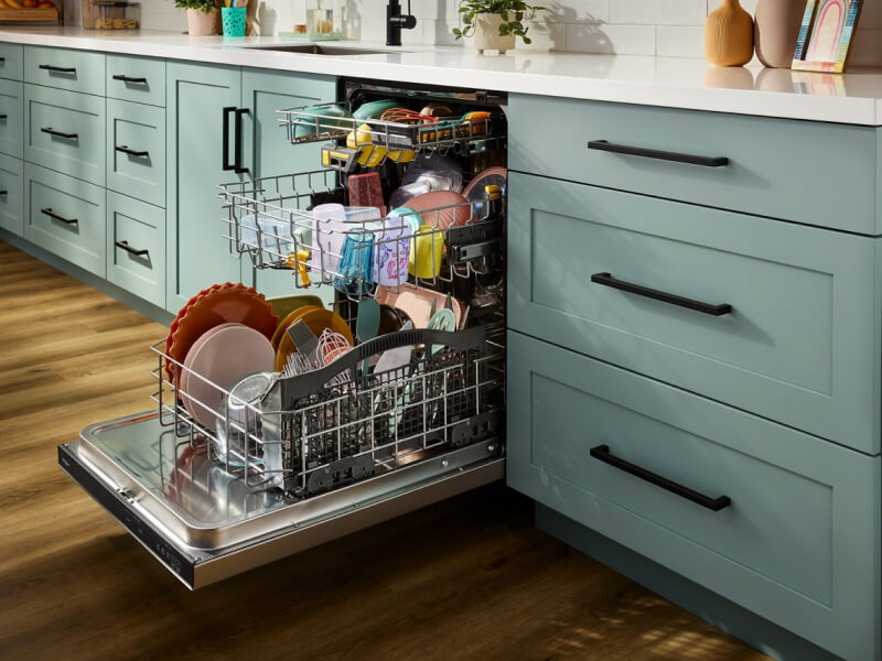 A fully loaded Whirlpool® Third Rack Dishwasher