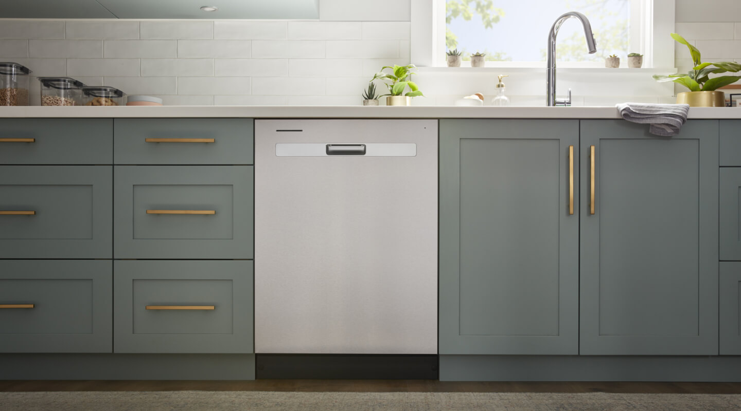 Whirlpool® Dishwasher flush with countertops and cabinets