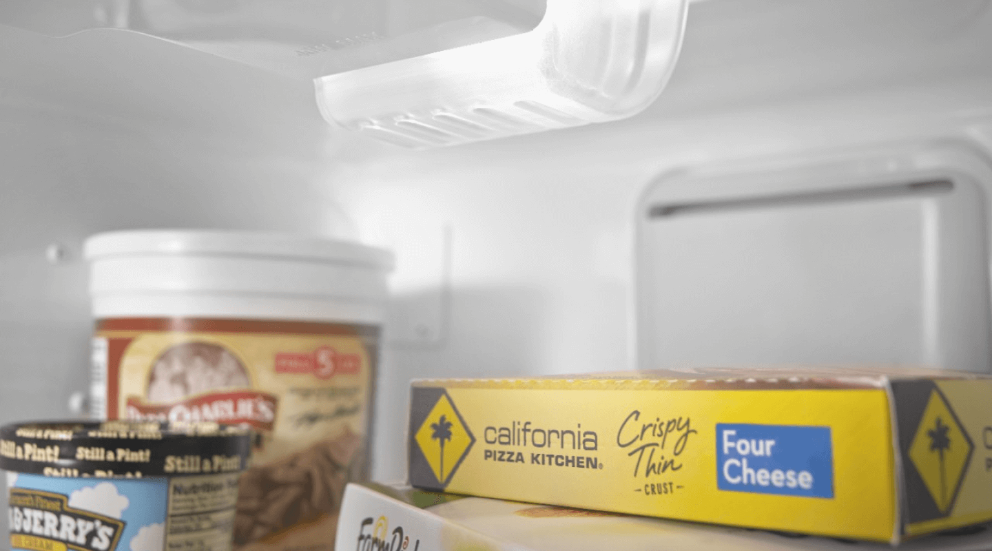 A closeup of frozen items in a Whirlpool® Freezer