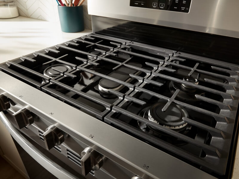 The cooktop of a Whirlpool® Gas Range