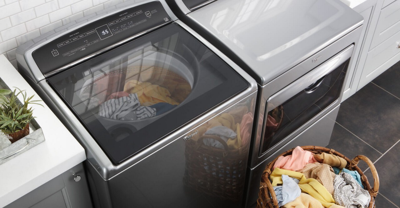 A Whirlpool® Washer and Dryer placed side by side