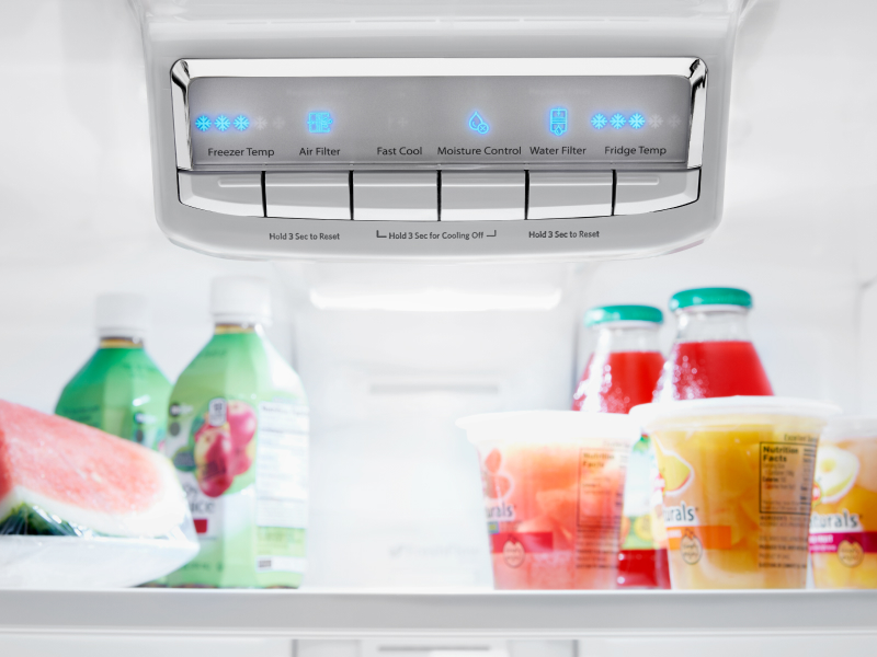Close-up of a refrigerator control panel