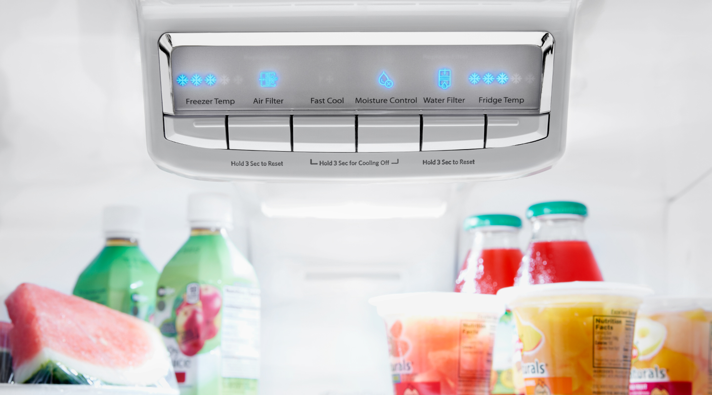 Close-up of a refrigerator control panel