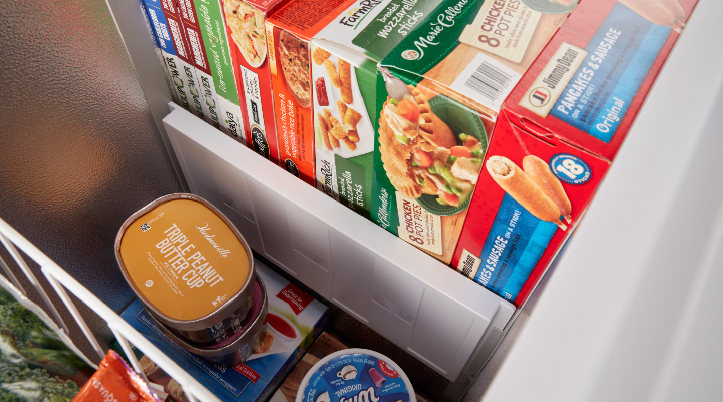 Close-up of frozen food in the freezer