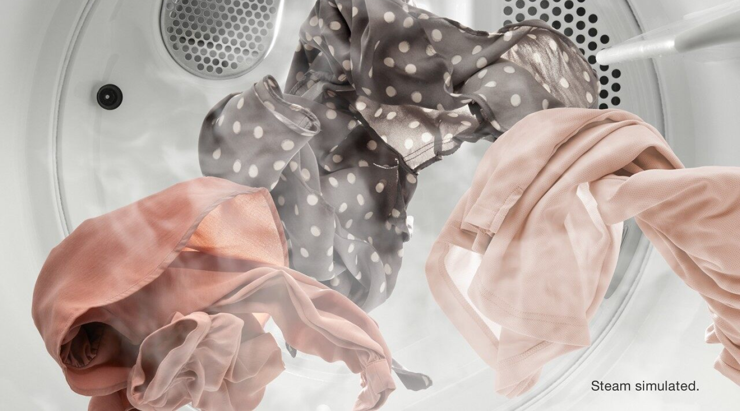 A light load of clothes tumbling with a simulated steam cycle