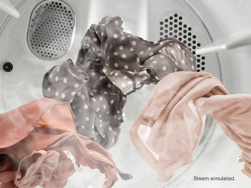 A light load of clothes tumbling with a simulated steam cycle
