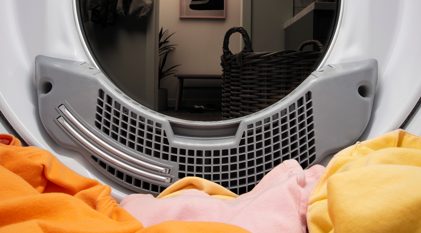 View from inside of dryer showing dryer lint trap