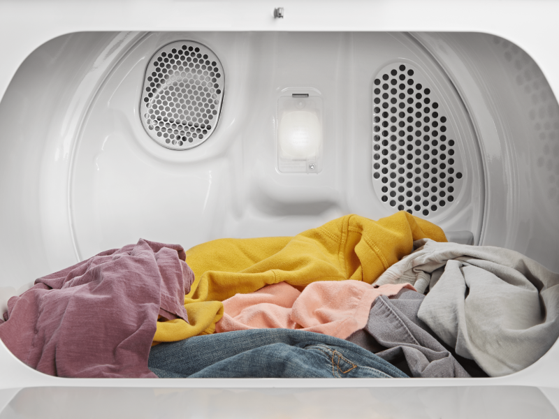 A load of laundry in a Whirlpool® Dryer.