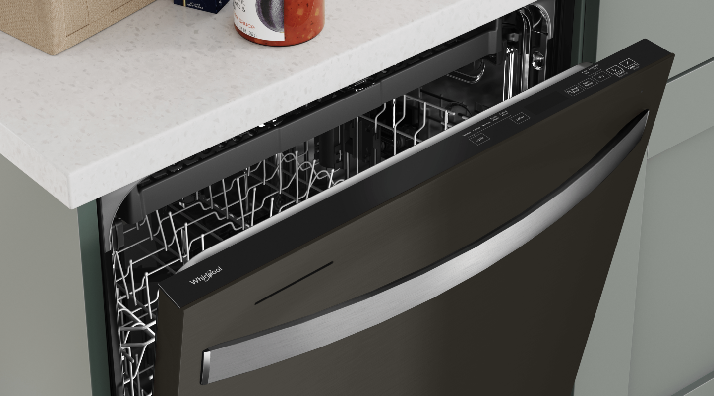 Black Whirlpool® top control dishwasher
