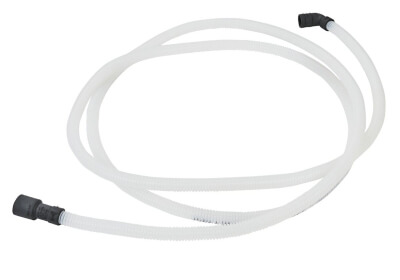 A dishwasher drain line against a white background