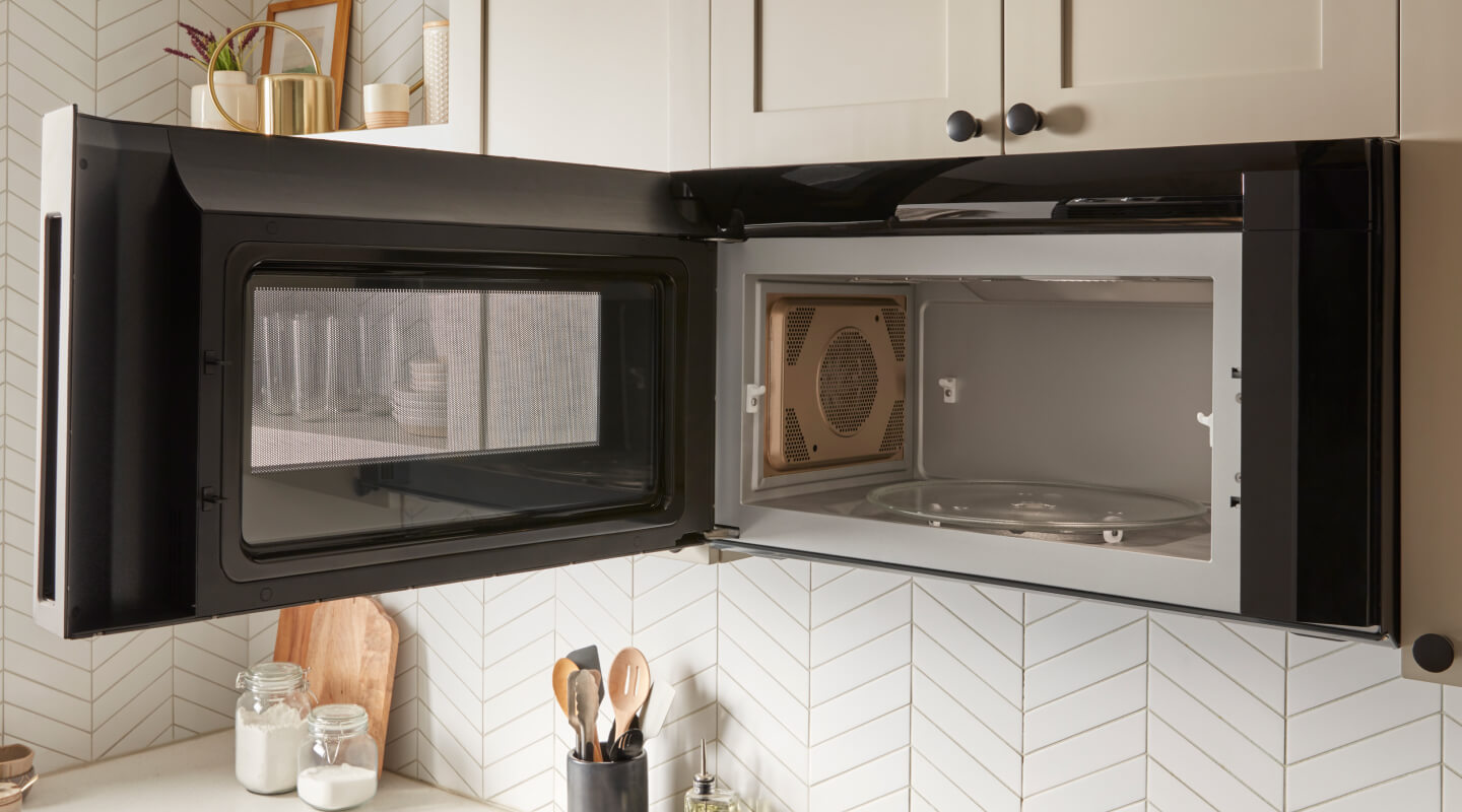 Over-the-range microwave with an open door