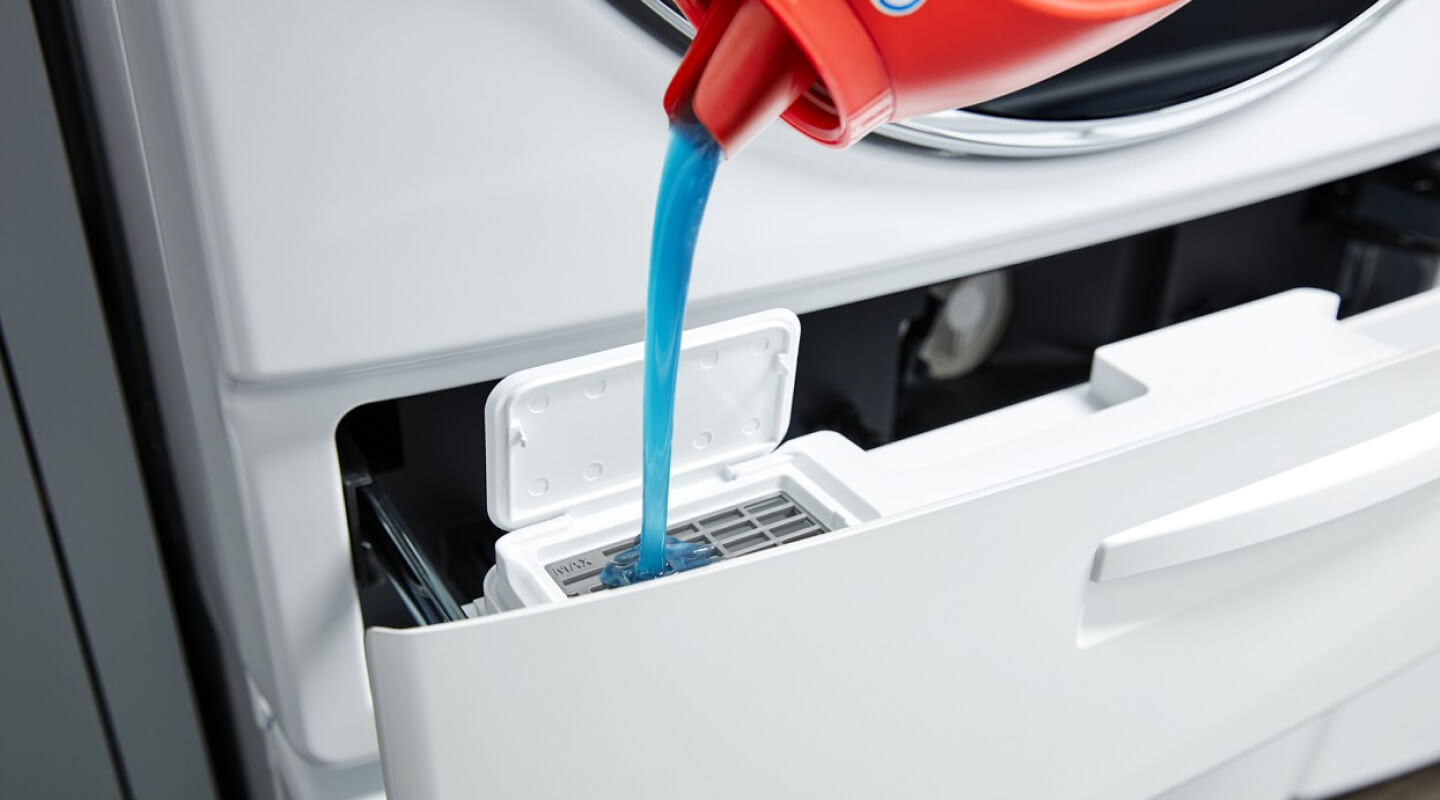 Detergent being poured into a washing machine