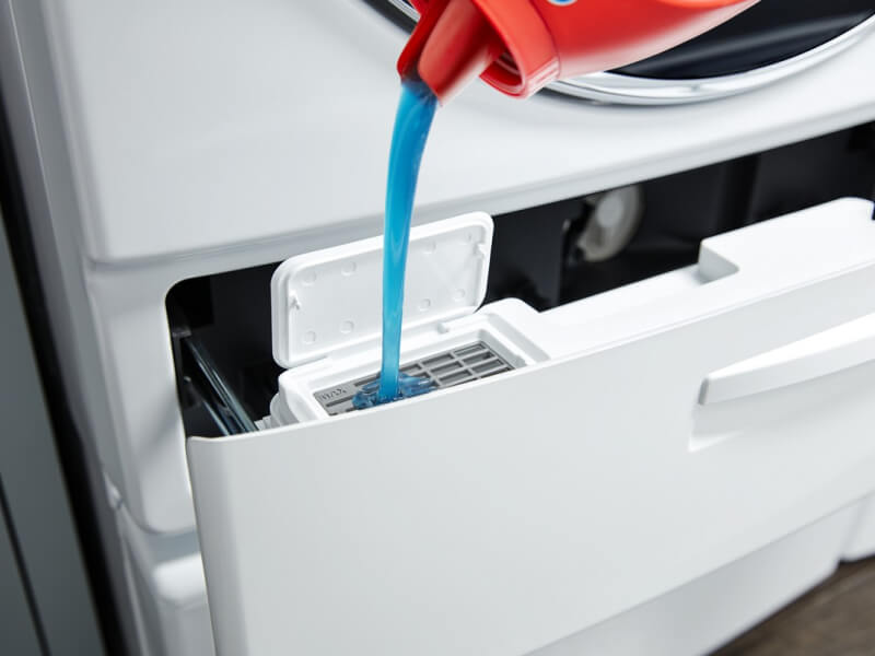 Detergent being poured into a washing machine