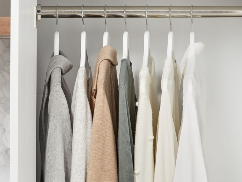 Clothing hung inside a closet