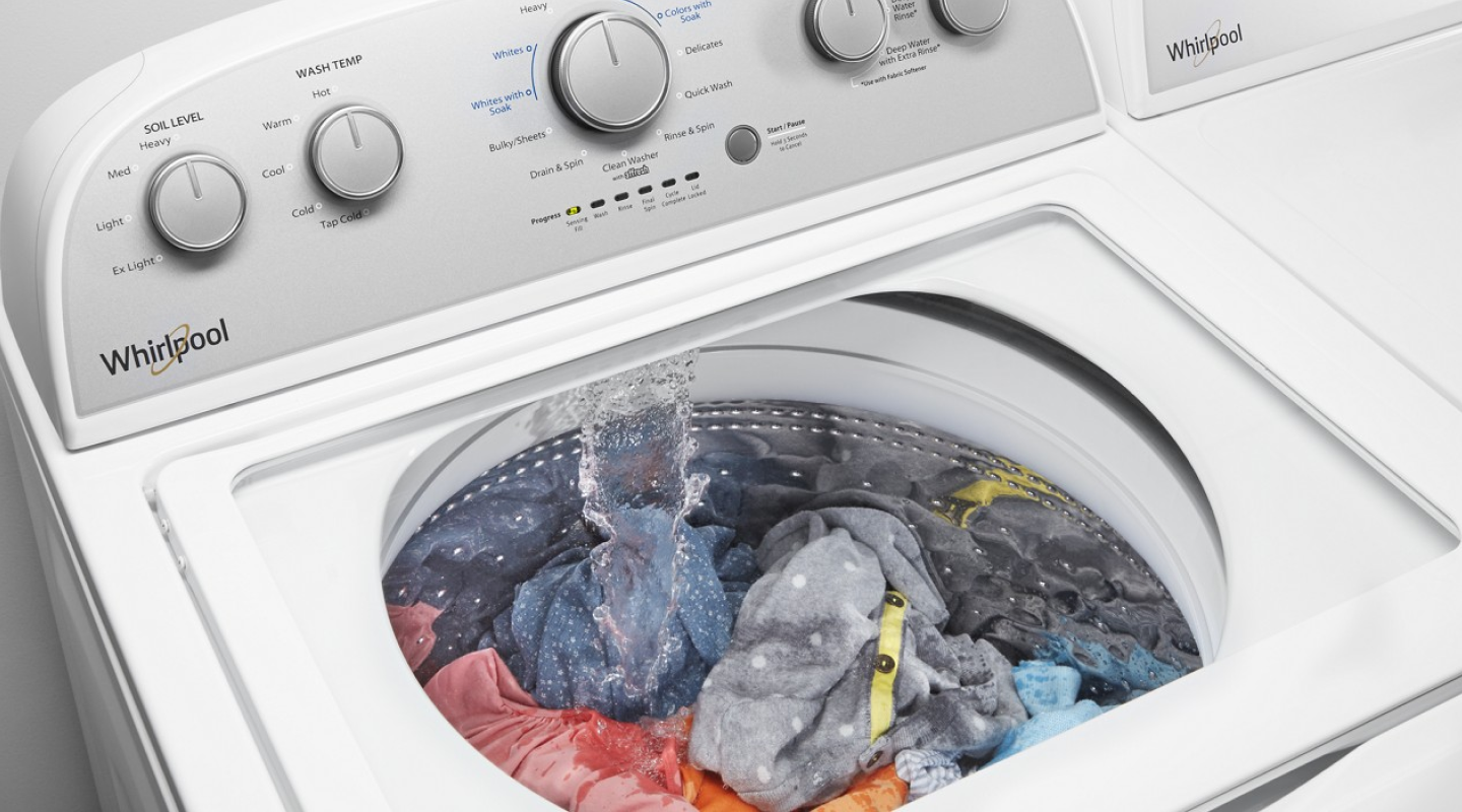 Clothes inside a running washing machine