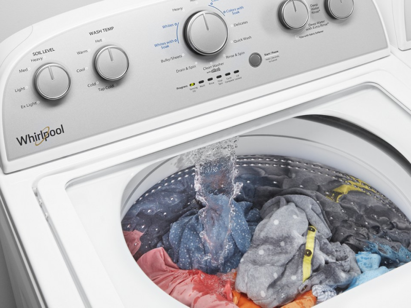 Clothes inside a running washing machine