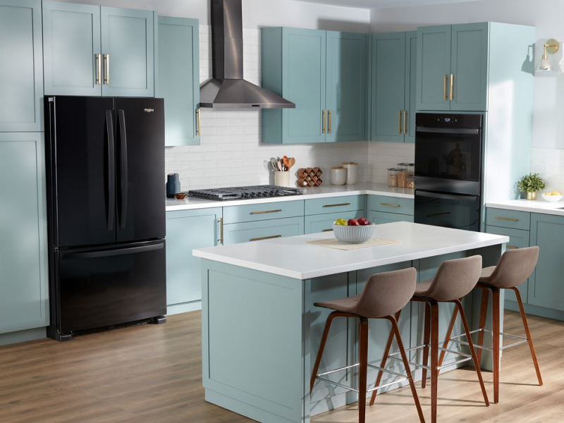 Kitchen with black appliances