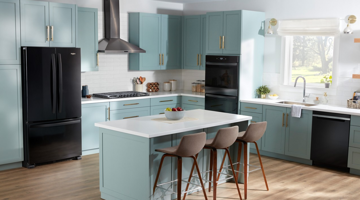 Kitchen with black appliances