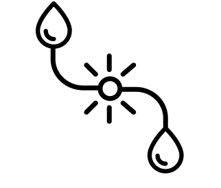 Icon of two water droplets connected to valve in the middle