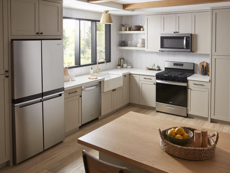 A bright kitchen with stainless steel appliances
